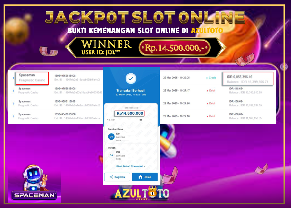 JACKPOT SPACEMAN PRAGMATIC CASINO RP.14.500.000,- LUNAS DI AZULTOTO!