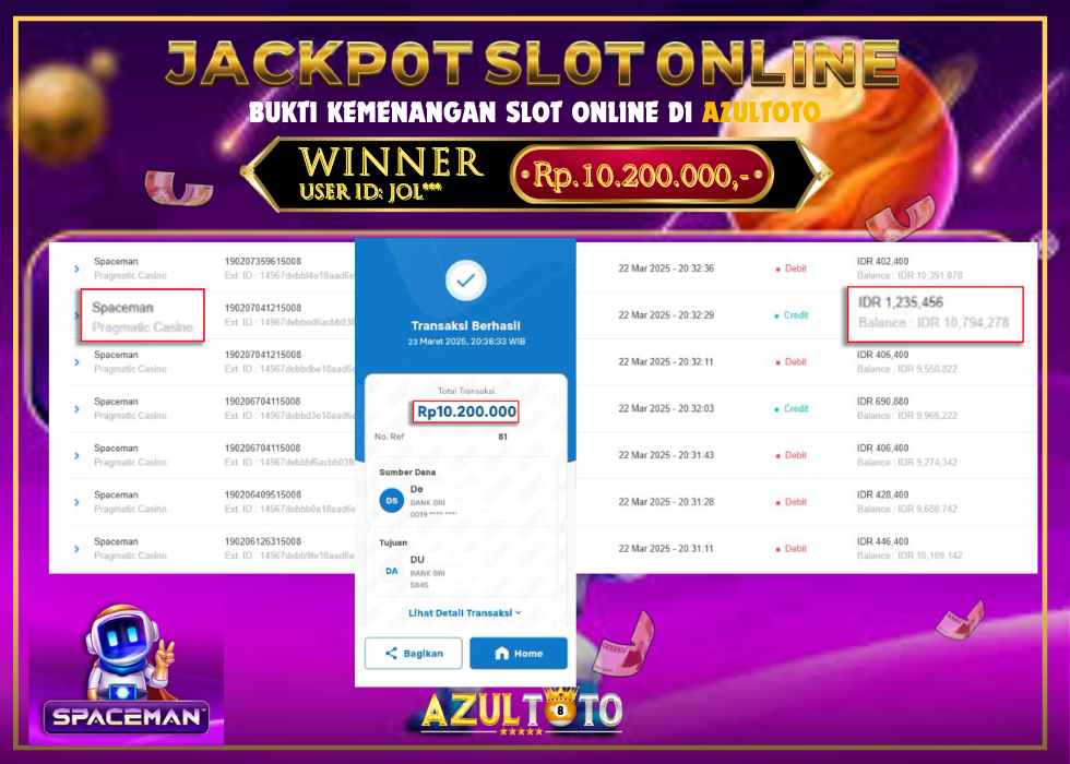 JACKPOT SPACEMAN PRAGMATIC CASINO RP.10.200.000,- LUNAS DI AZULTOTO!