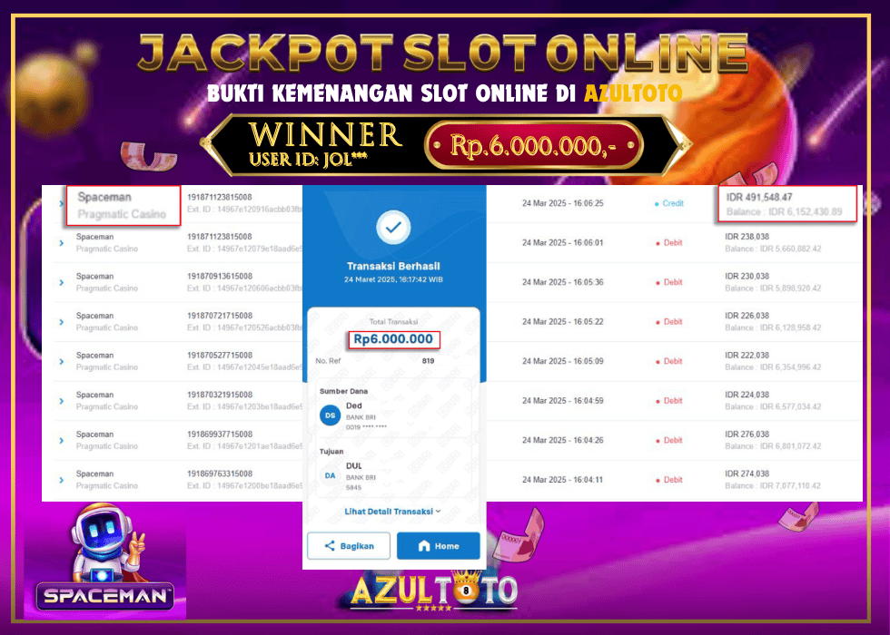 JACKPOT SPACEMAN PRAGMATIC CASINO RP.6.000.000,- LUNAS DI AZULTOTO!