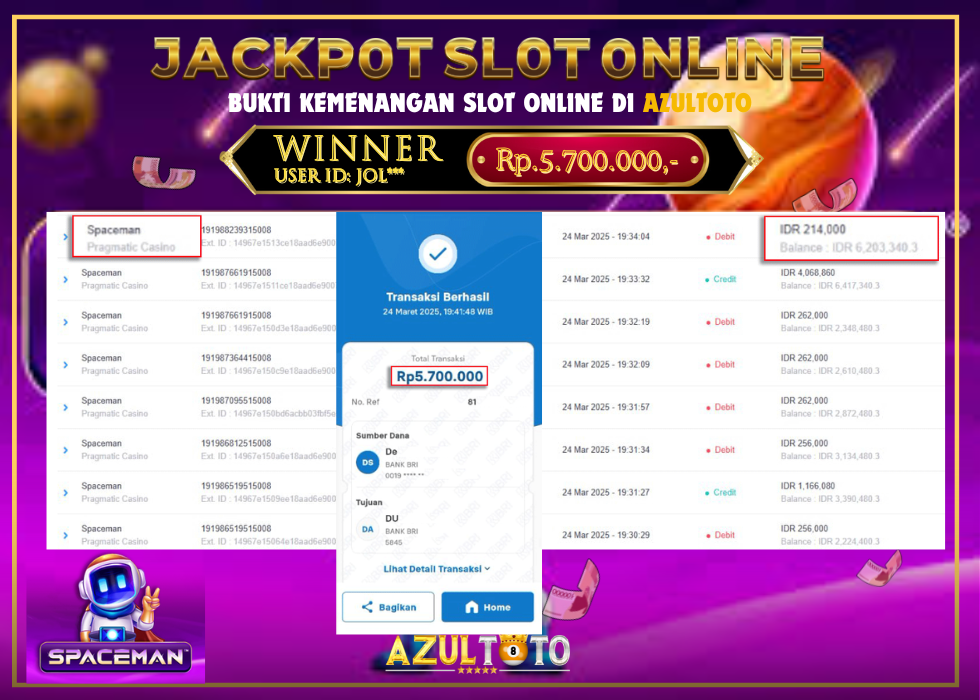JACKPOT SPACEMAN PRAGMATIC CASINO RP.5.700.000,- LUNAS DI AZULTOTO!