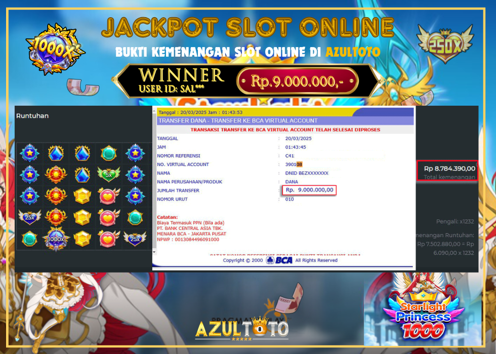 JACKPOT SLOT STARLIGHT PRINCESS RP.9.000.000,- LUNAS DI AZULTOTO!