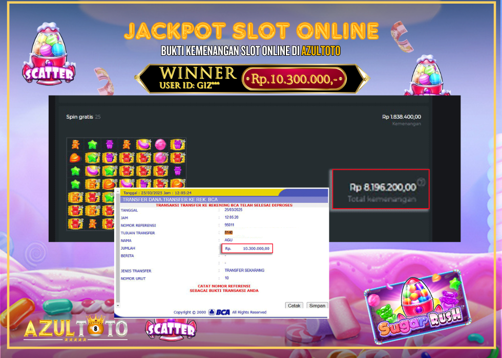 JACKPOT SLOT SUGAR RUSH 1000 RP.10.300.000,- LUNAS DI AZULTOTO!
