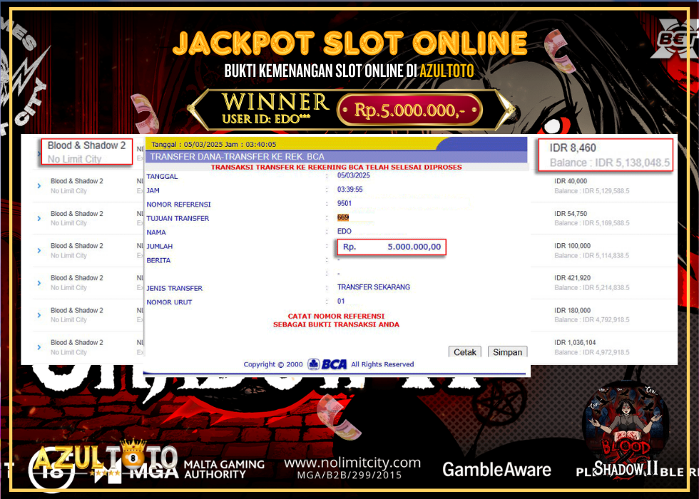 JACKPOT SLOT BLOOD & SHADOWS RP.5.000.000,- LUNAS DI AZULTOTO!