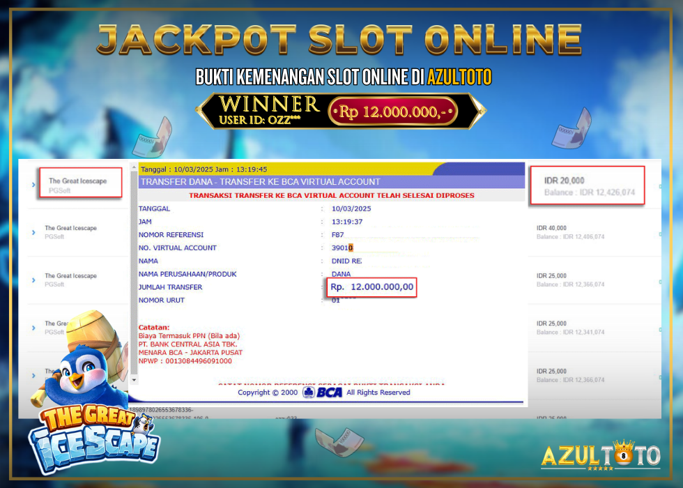 JACKPOT SLOT THE CREAT ICESCAPE RP.12.000.000,- LUNAS DI AZULTOTO!
