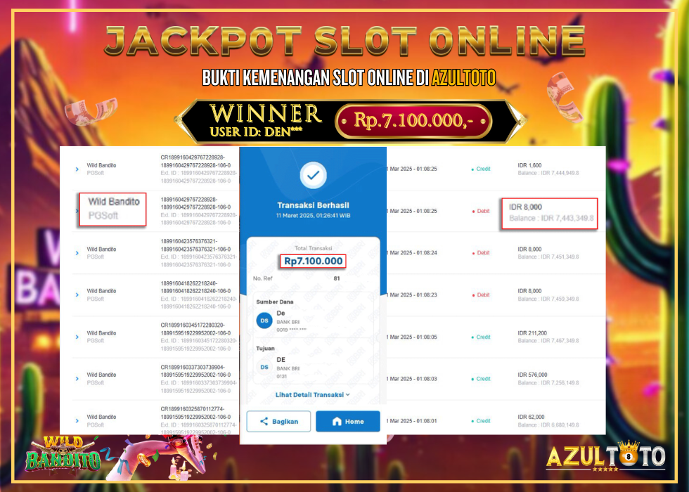 JACKPOT SLOT WILD BANDITO RP.7.100.000,- LUNAS DI AZULTOTO!