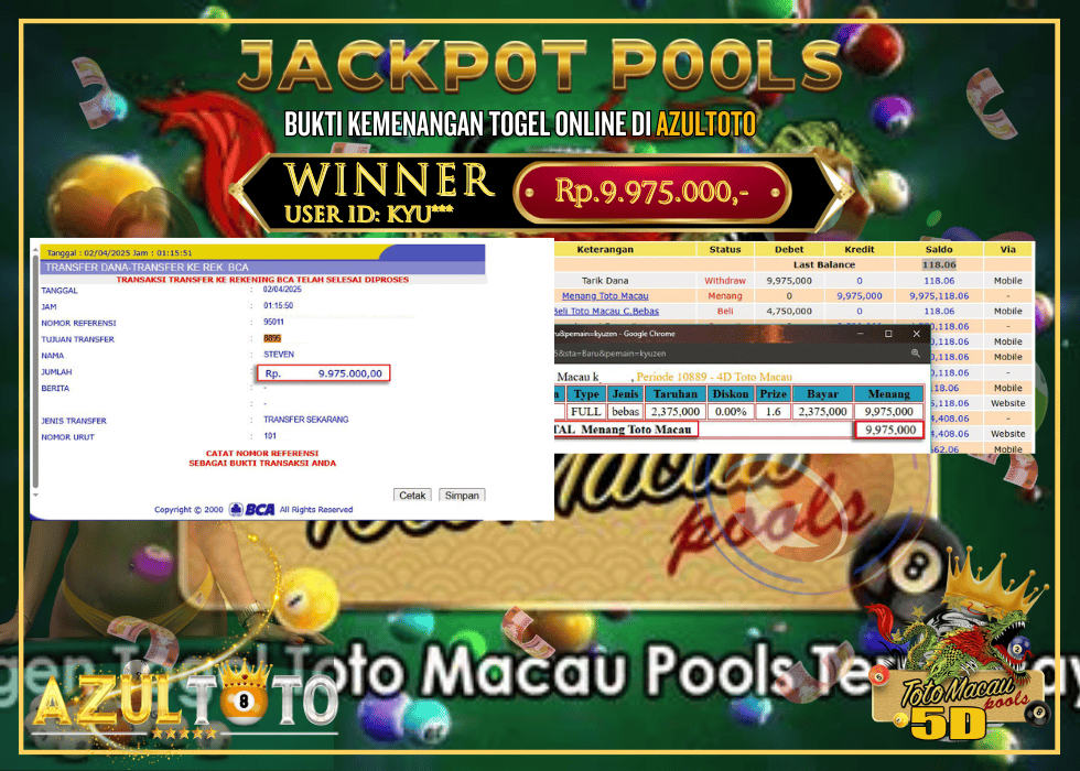 JACKPOT TOGEL TOTO MACAU 4D RP.9.975.000,- LUNAS DI AZULTOTO!