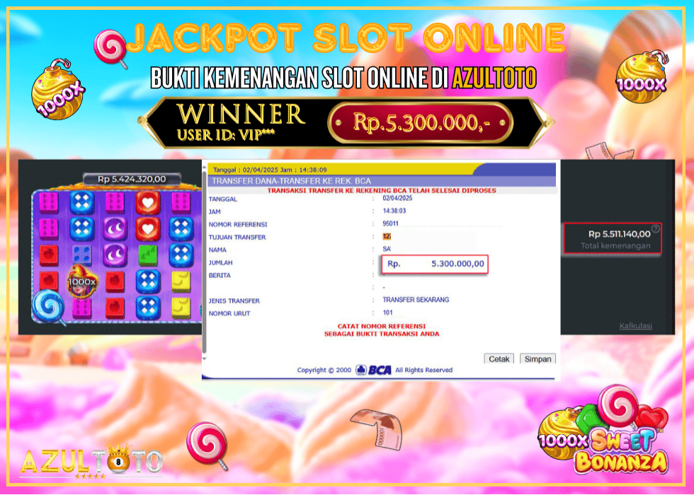 JACKPOT SLOT SWEET BONANZA 1000 RP.5.300.000,- LUNAS DI AZULTOTO!