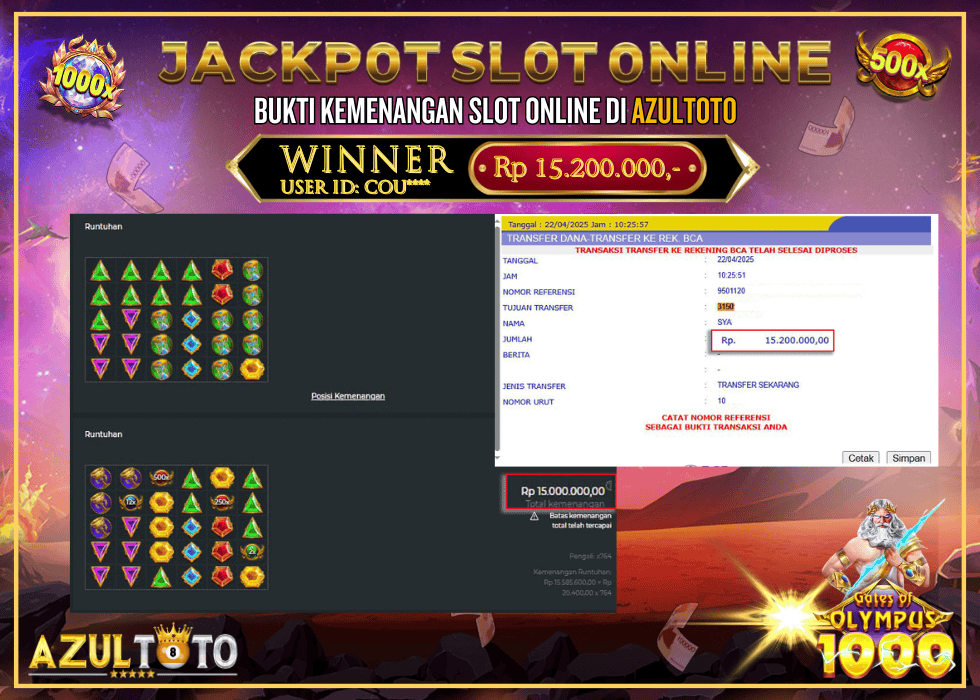 JACKPOT SLOT GATES OF OLYMPUS 1000 RP.15.200.000,- LUNAS DI AZULTOTO!