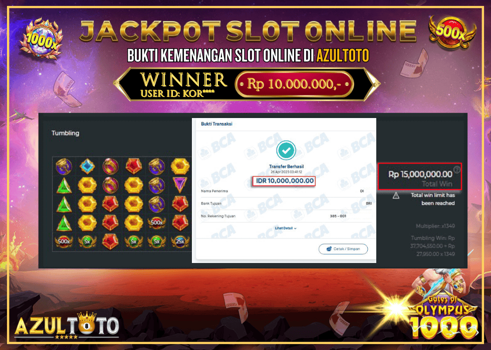JACKPOT SLOT GATES OF OLYMPUS 1000 RP.10.000.000,- LUNAS DI AZULTOTO!