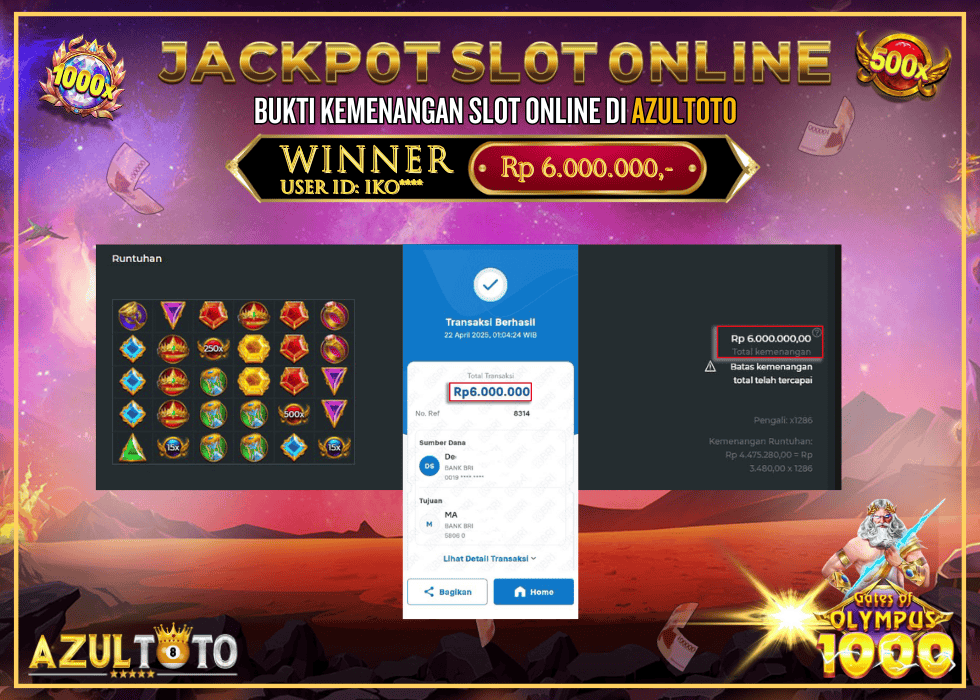 JACKPOT SLOT GATES OF OLYMPUS 1000 RP.6.000.000,- LUNAS DI AZULTOTO!