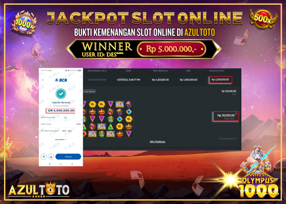 JACKPOT SLOT GATES OF OLYMPUS 1000 RP.5.000.000,- LUNAS DI AZULTOTO!