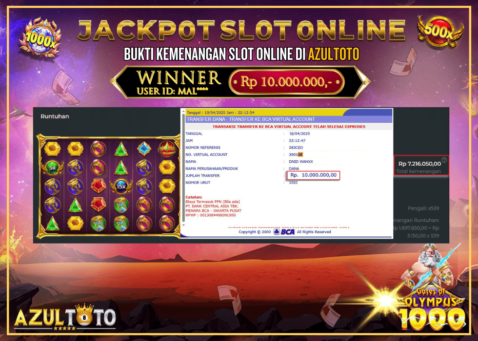 JACKPOT SLOT GATES OF OLYMPUS 1000 RP.10.000.000,- LUNAS DI AZULTOTO!
