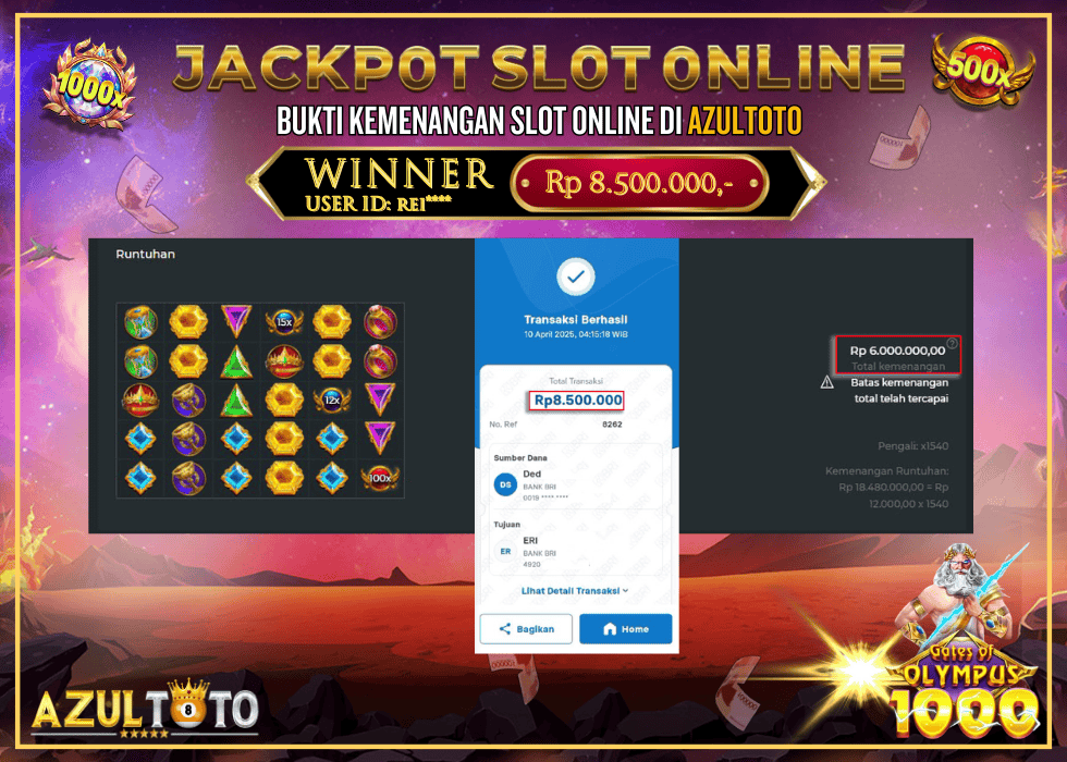JACKPOT SLOT GATES OF OLYMPUS 1000 RP.8.500.000,- LUNAS DI AZULTOTO!