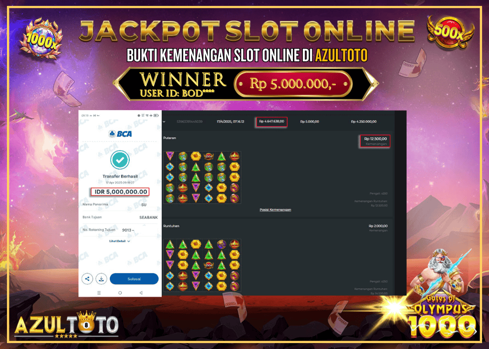 JACKPOT SLOT GATES OF OLYMPUS 1000 RP.5.000.000,- LUNAS DI AZULTOTO!
