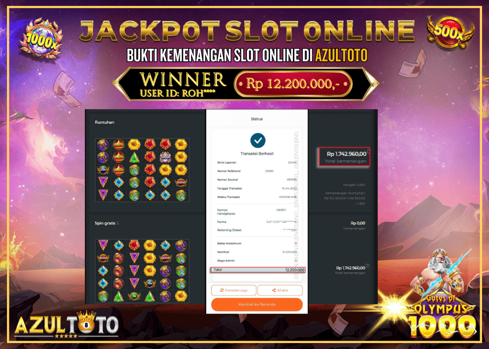JACKPOT SLOT GATES OF OLYMPUS 1000 RP.12.200.000,- LUNAS DI AZULTOTO!