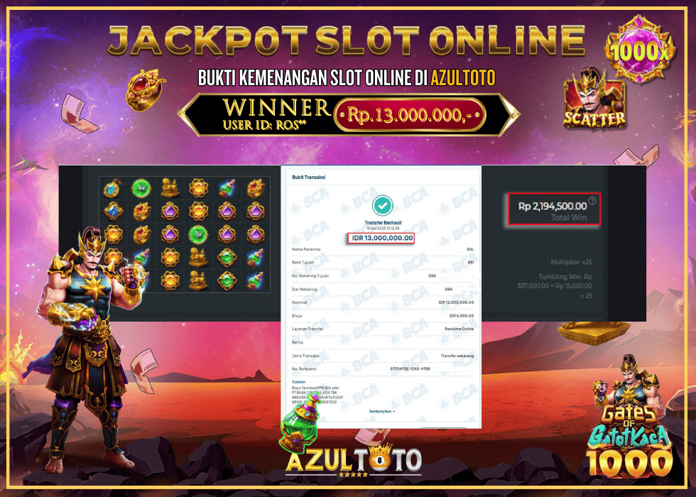 JACKPOT SLOT GATES OF GATOT KACA 1000 RP.13.000.000,- LUNAS DI AZULTOTO!