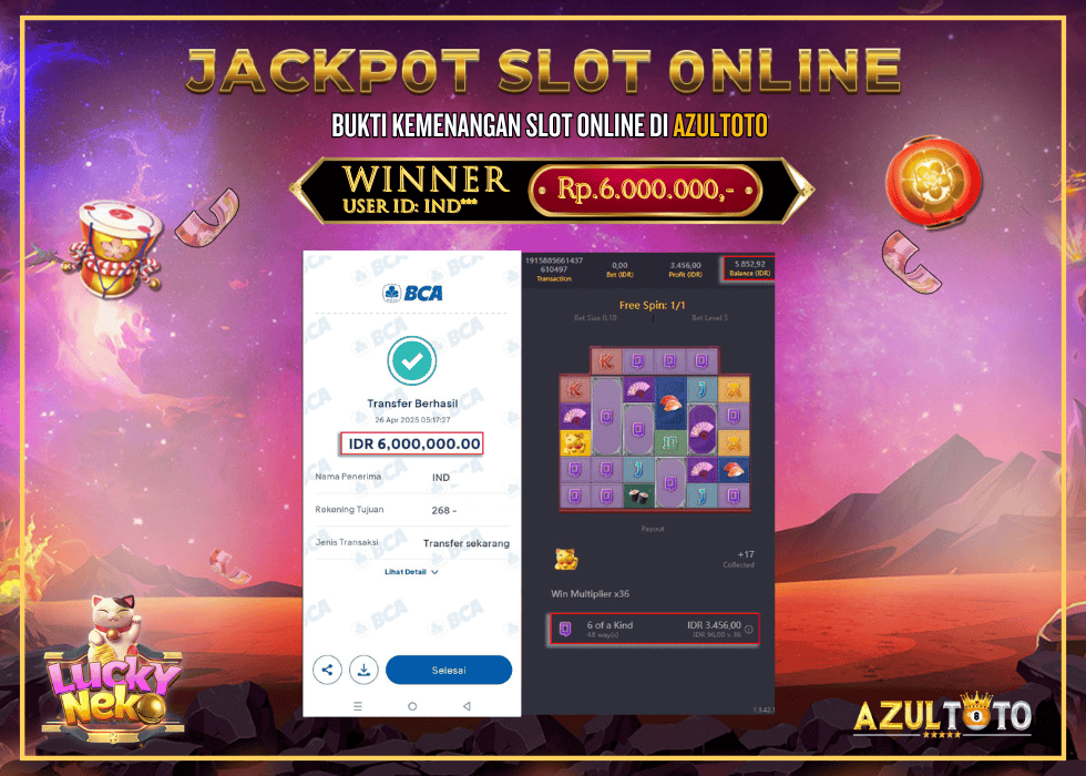 JACKPOT SLOT LUCKY NECKO RP.6.000 000.00,- LUNAS DI AZULTOTO!