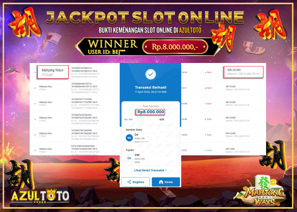 JACKPOT SLOT MAHJONG WAYS 2RP.8.000.000,- LUNAS DI AZULTOTO!