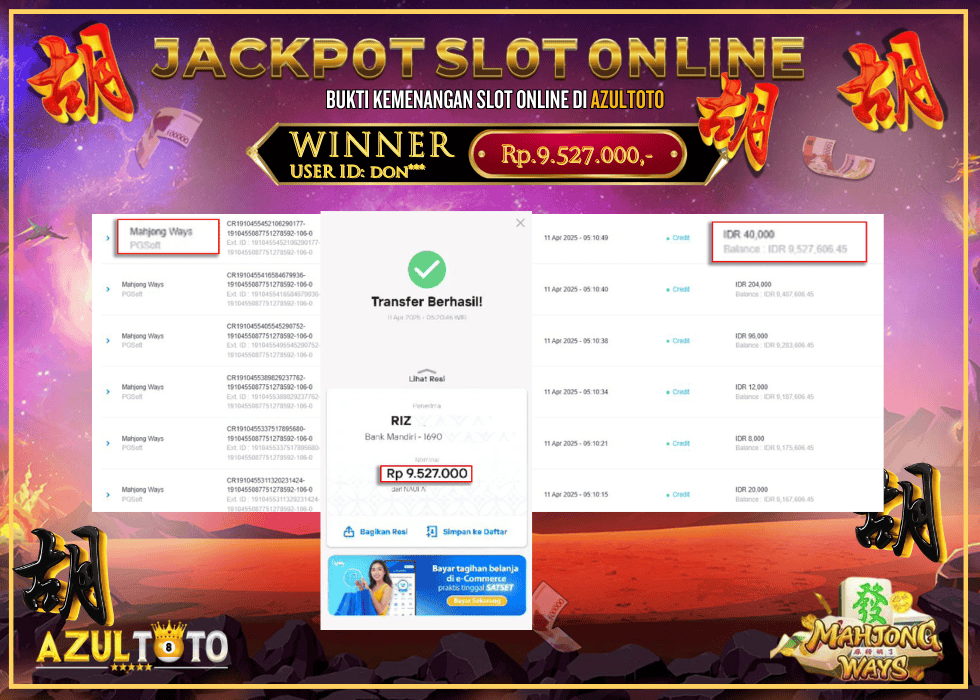 JACKPOT SLOT MAHJONG WAYS 2RP.9.527.000,- LUNAS DI AZULTOTO!
