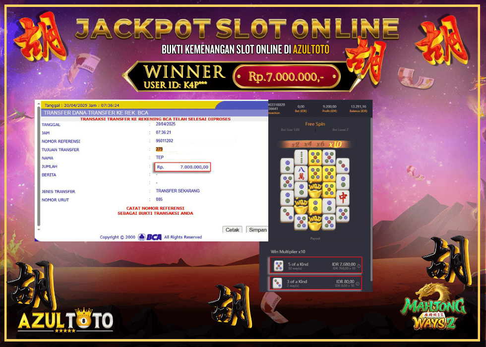 JACKPOT SLOT MAHJONG WAYS 2 RP.7.000.000,- LUNAS DI AZULTOTO!