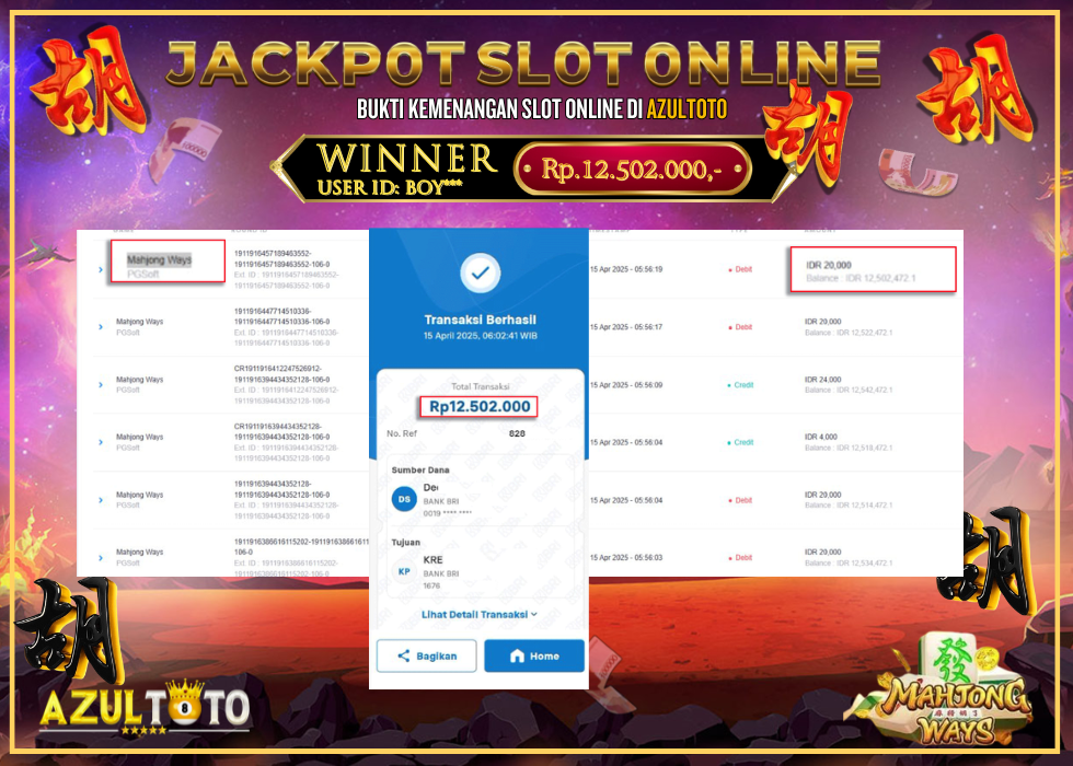 JACKPOT SLOT MAHJONG WAYS 2RP.12.502.000,- LUNAS DI AZULTOTO!