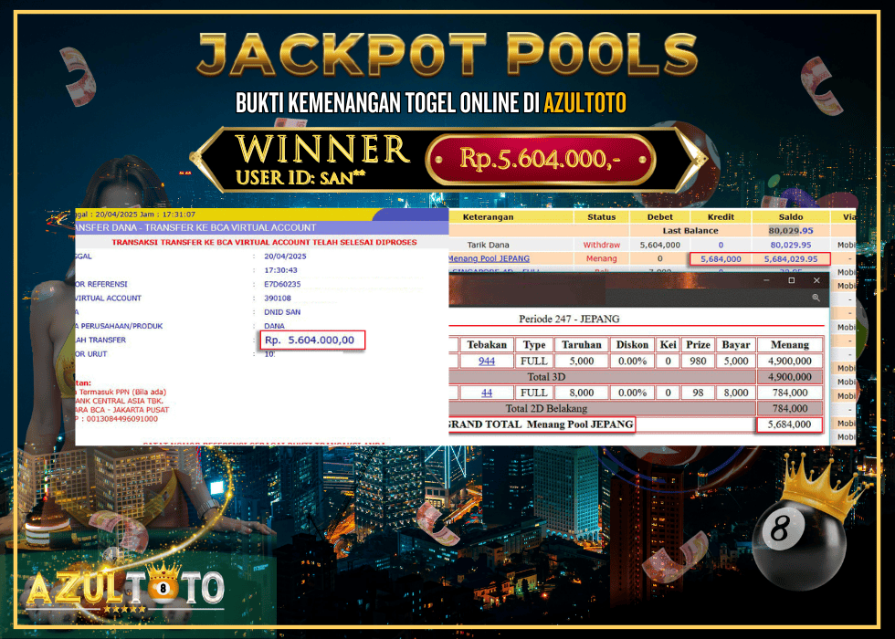 JACKPOT TOGEL JEPANG RP.5.604.000,- LUNAS DI AZULTOTO!