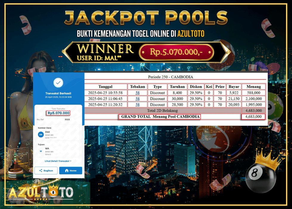 JACKPOT TOGEL CAMBODIA   RP.5.070.000,- LUNAS DI AZULTOTO!