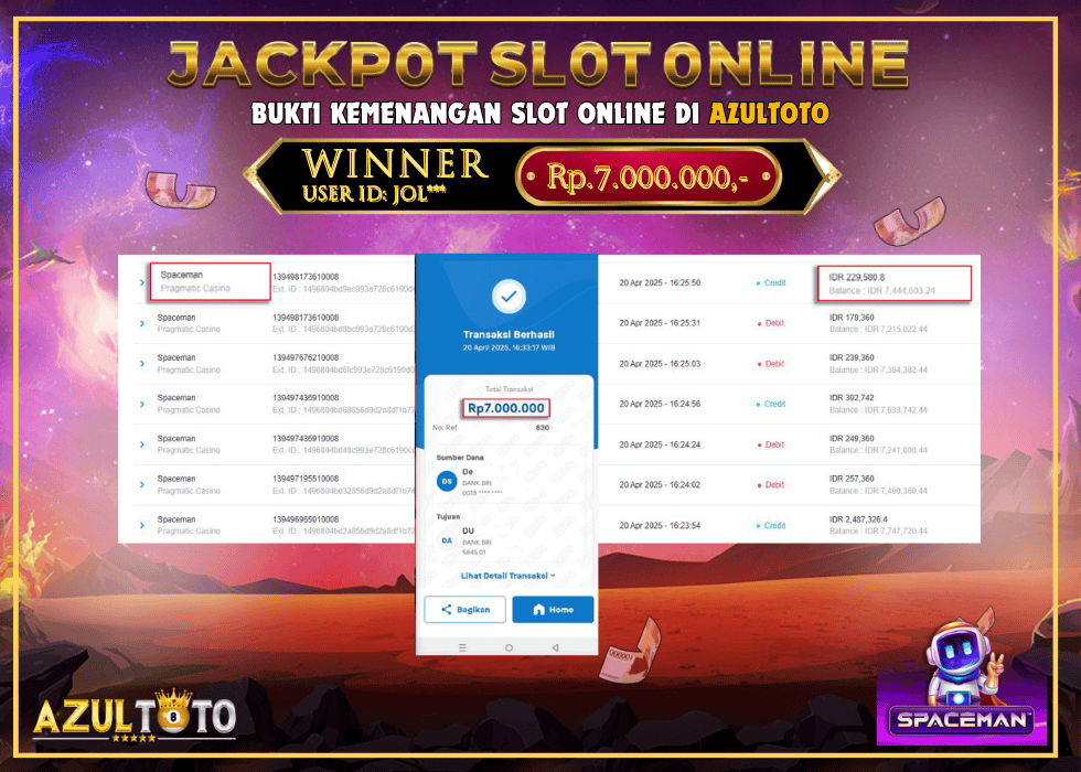 JACKPOT SPACEMAN PRAGMATIC CASINO RP.7.000.000,- LUNAS DI AZULTOTO!