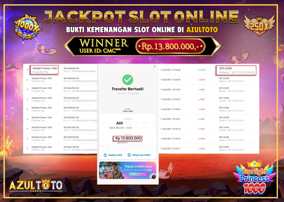 JACKPOT SLOT STARLIGHT PRINCESS RP.13.800.000,- LUNAS DI AZULTOTO!