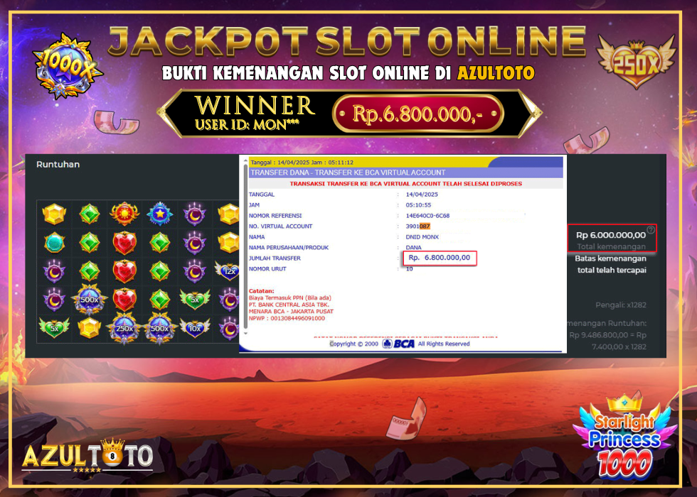 JACKPOT SLOT STARLIGHT PRINCESS RP.6.800.000,- LUNAS DI AZULTOTO!