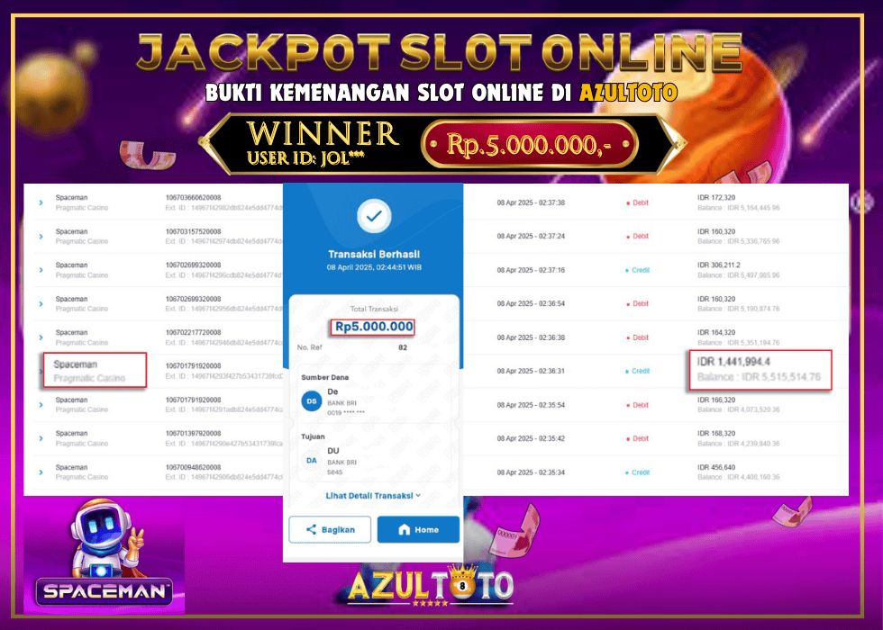JACKPOT SPACEMAN PRAGMATIC CASINO RP.5.000.000,- LUNAS DI AZULTOTO!