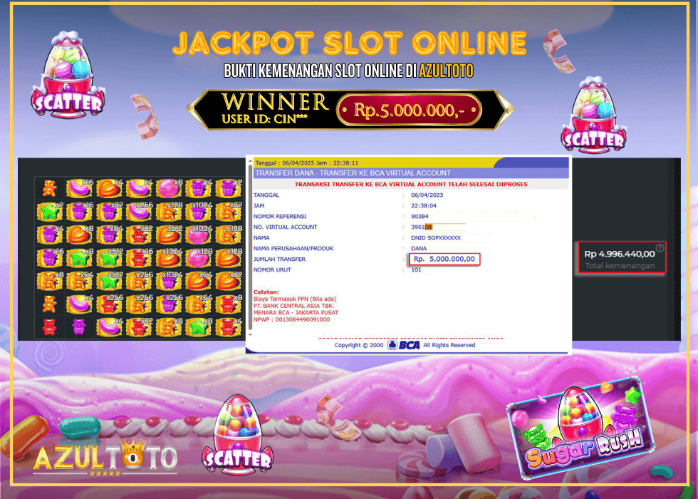 JACKPOT SLOT SUGAR RUSH 1000 RP.5.000.000,- LUNAS DI AZULTOTO!