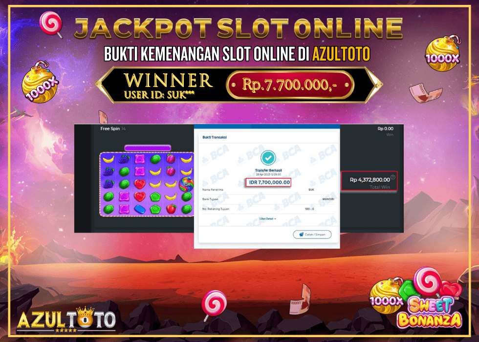 JACKPOT SLOT SWEET BONANZA 1000 RP.7.700.000,- LUNAS DI AZULTOTO!