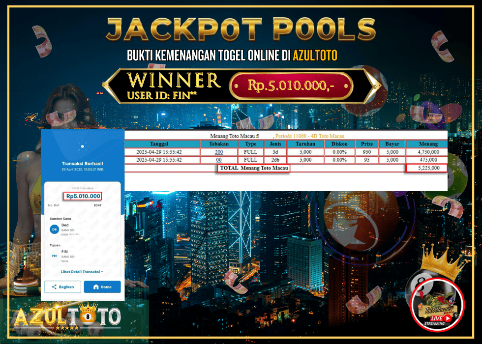 JACKPOT TOGEL TOTO MACAU 4D RP.5.010.000,- LUNAS DI AZULTOTO!