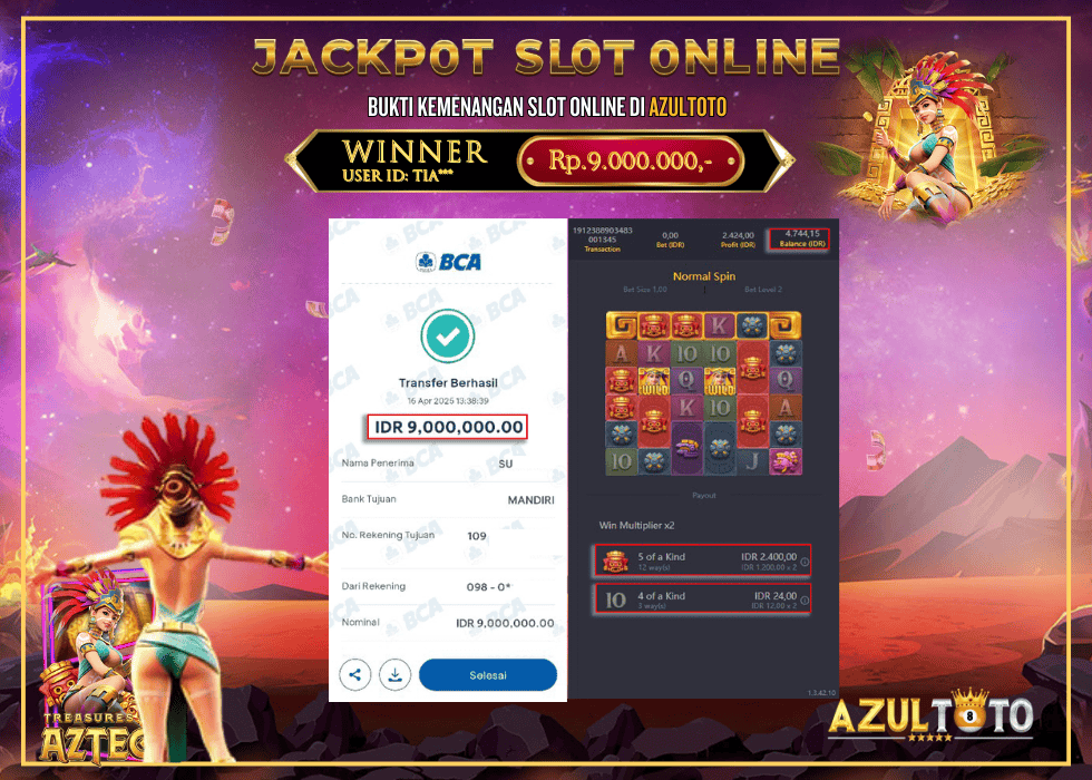 JACKPOT SLOT TREASURES OF AZTEC  RP.9.000.000,- LUNAS DI AZULTOTO!