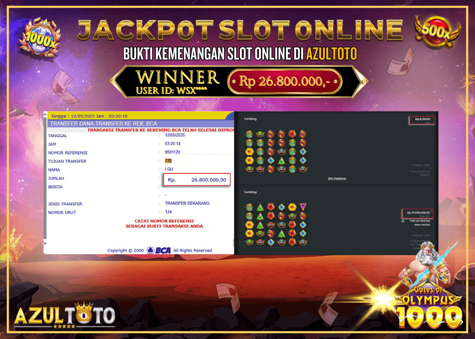 JACKPOT SLOT GATES OF OLYMPUS 1000 RP.26.800.000,- LUNAS DI AZULTOTO!