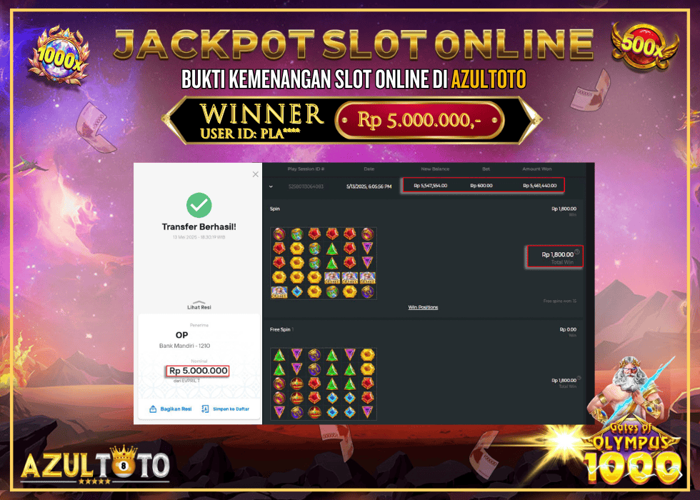 JACKPOT SLOT GATES OF OLYMPUS 1000 RP.5.000.000,- LUNAS DI AZULTOTO!