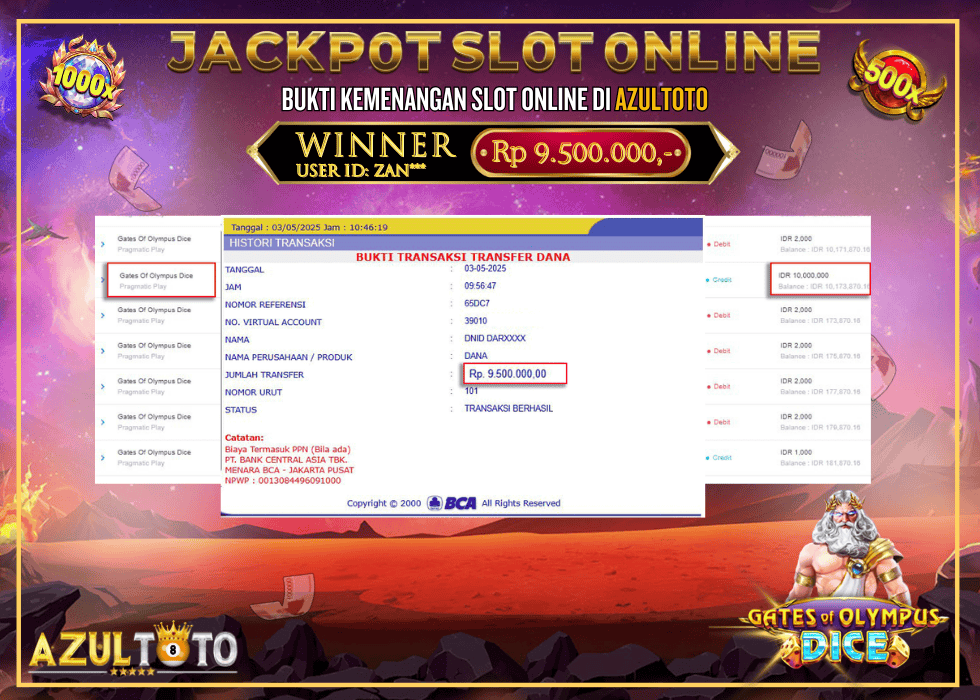 JACKPOT SLOT GATES OF OLYMPUS DICE RP.9.500.000,- LUNAS DI AZULTOTO!