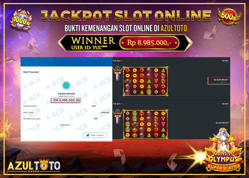 JACKPOT SLOT GATES OF OLYMPUS SUPER SCATTER RP.8.985.000,- LUNAS DI AZULTOTO!