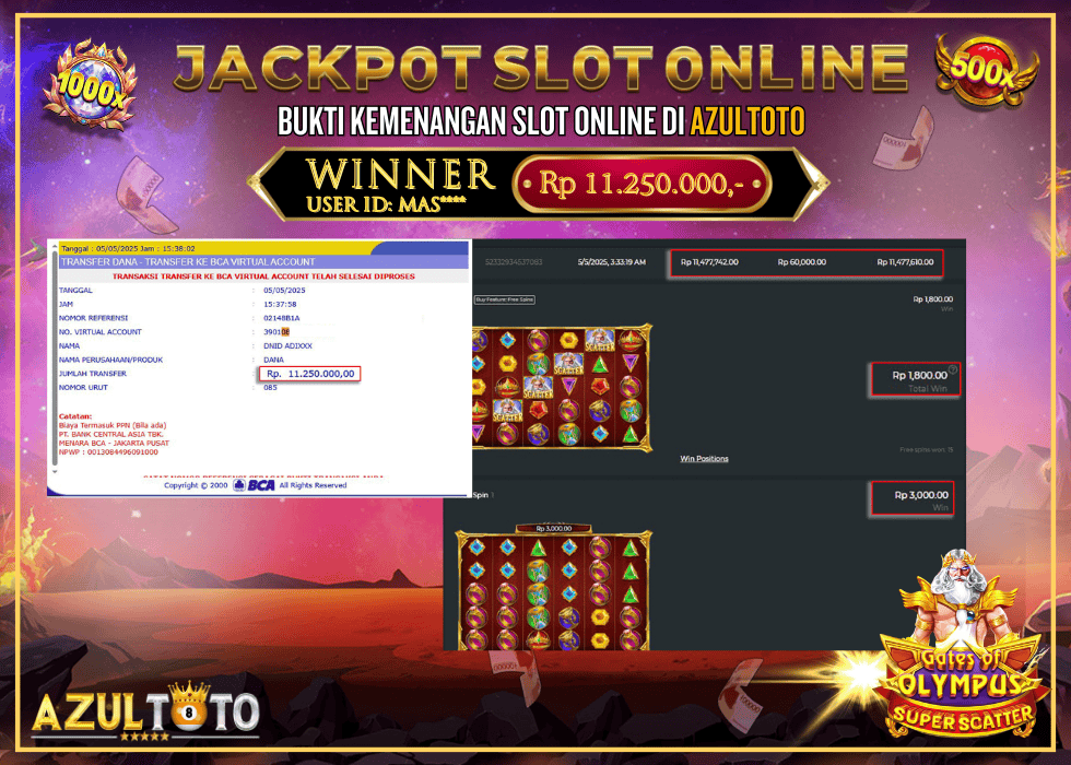 JACKPOT SLOT GATES OF OLYMPUS SUPER SCATTER RP.11.250.000,- LUNAS DI AZULTOTO!