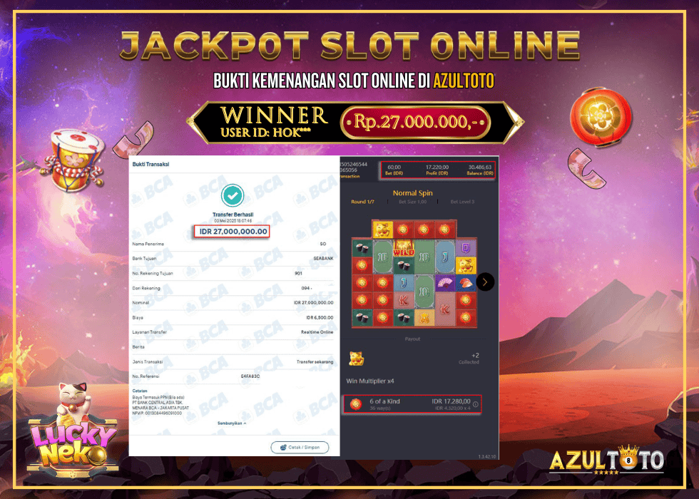 JACKPOT SLOT LUCKY NECKO RP.27.000 000.00,- LUNAS DI AZULTOTO!