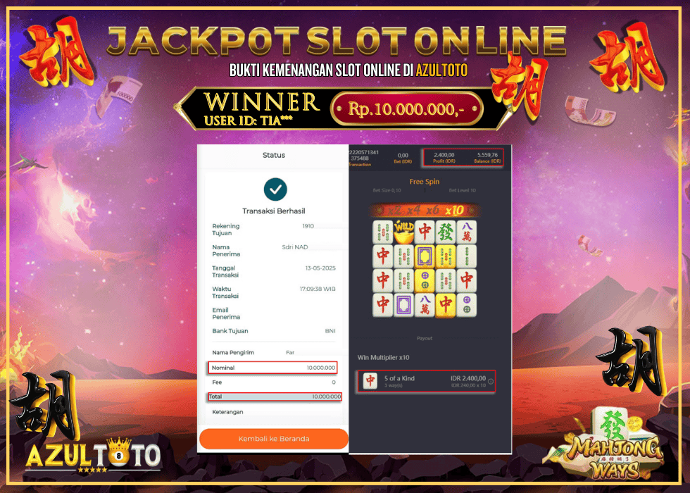 JACKPOT SLOT MAHJONG WAYS RP.10.000.000,- LUNAS DI AZULTOTO!