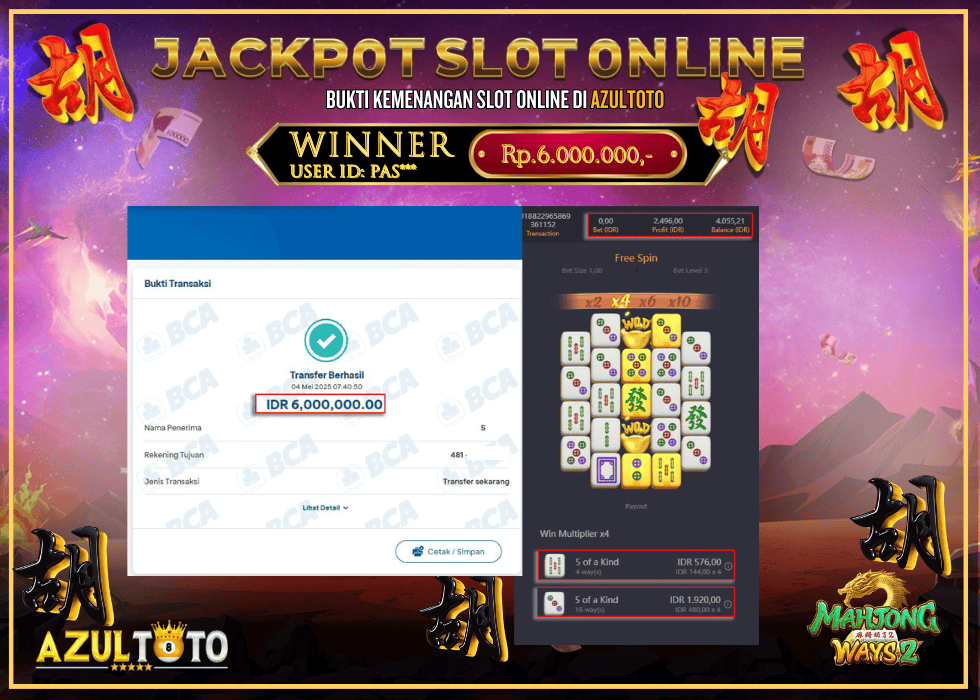 JACKPOT SLOT MAHJONG WAYS 2 RP.6.000.000,- LUNAS DI AZULTOTO!