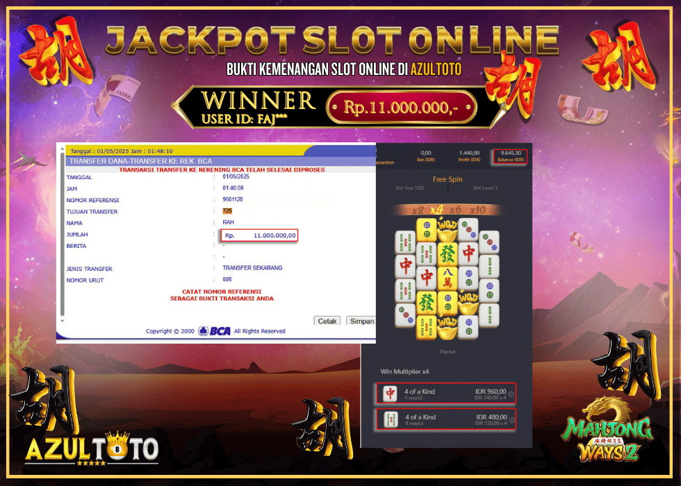 JACKPOT SLOT MAHJONG WAYS 2 RP.11.000.000,- LUNAS DI AZULTOTO!