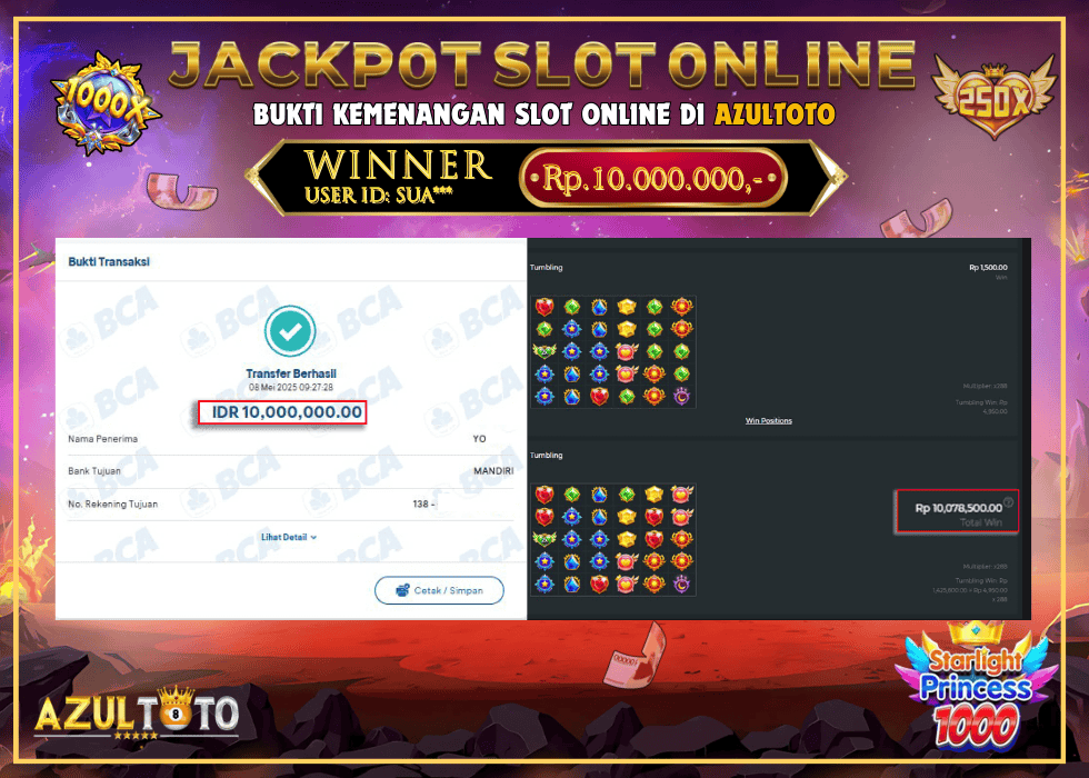 JACKPOT SLOT STARLIGHT PRINCESS RP.10.000.000,- LUNAS DI AZULTOTO!