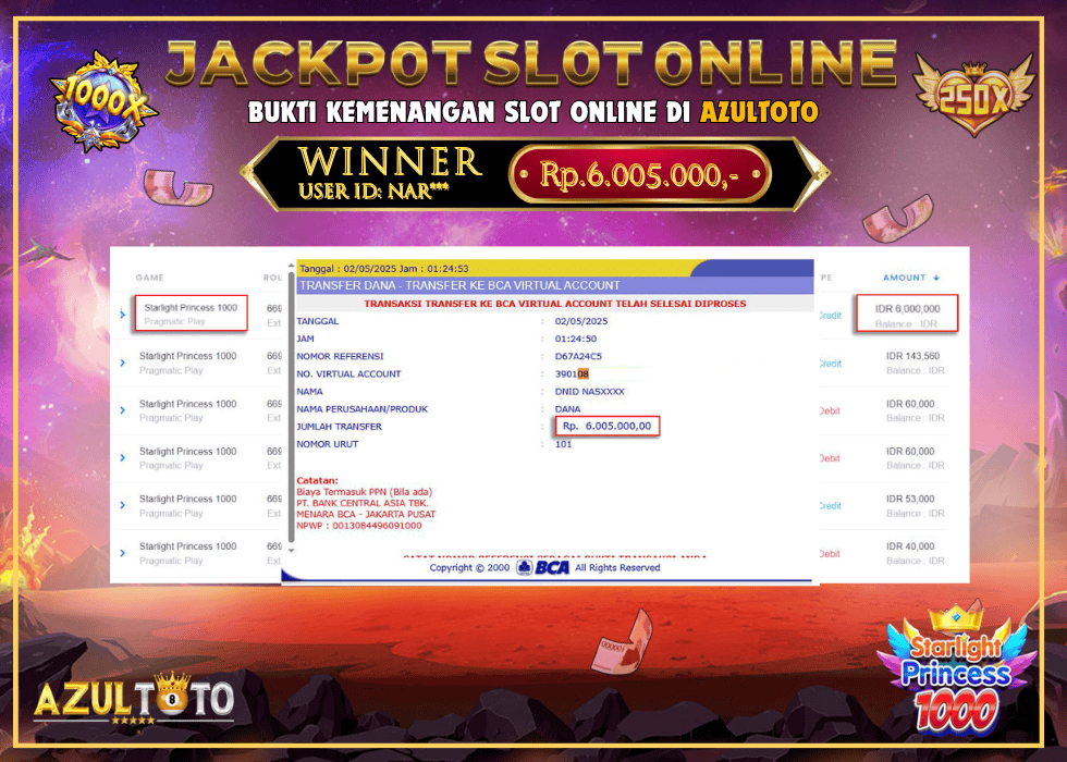 JACKPOT SLOT STARLIGHT PRINCESS RP.6.005.000,- LUNAS DI AZULTOTO!