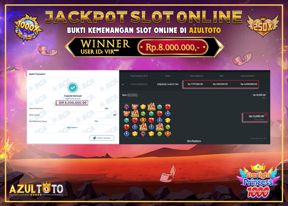 JACKPOT SLOT STARLIGHT PRINCESS RP.8.000.000,- LUNAS DI AZULTOTO!