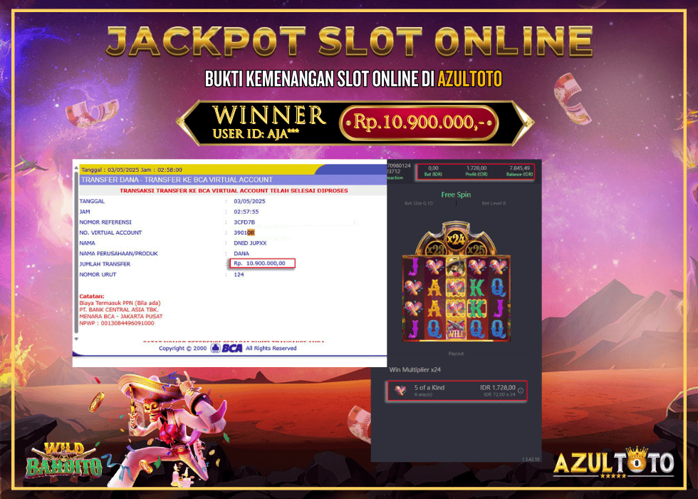 JACKPOT SLOT WILD BANDITO RP.10.900.000,- LUNAS DI AZULTOTO!