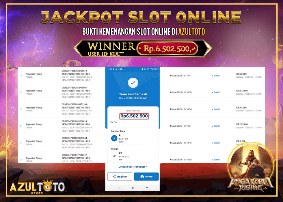 JACKPOT SLOT ASGARDIAN RISING  RP.6.502.500,- LUNAS DI AZULTOTO!