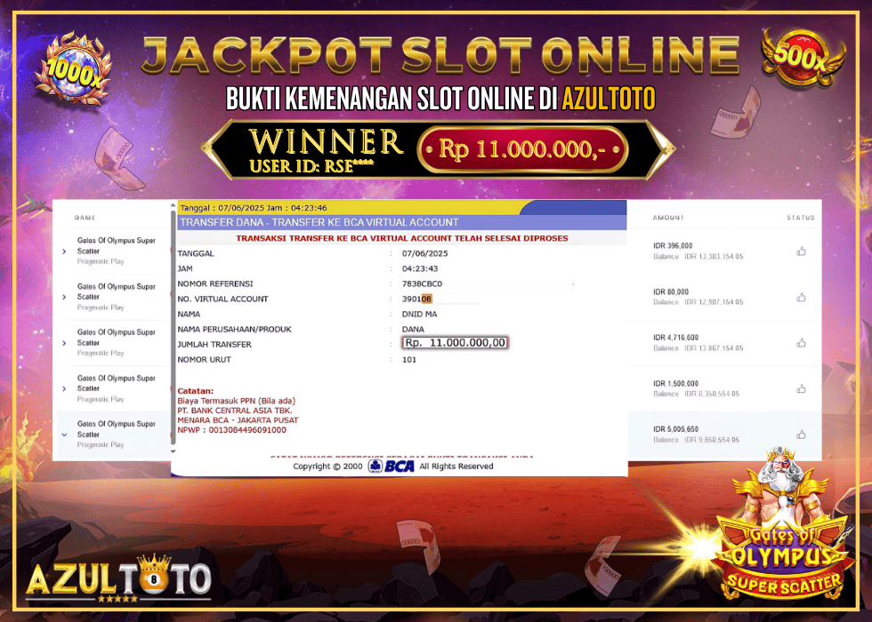 JACKPOT SLOT GATES OF OLYMPUS SUPER SCATTER RP.11.000.000,- LUNAS DI AZULTOTO!